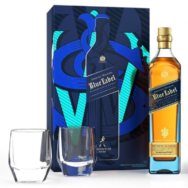 Johnnie Walker Blue 750ml  & 2  glasses